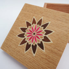 Load image into Gallery viewer, pink geometric flower marquetry wooden trinket box