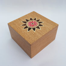 Load image into Gallery viewer, pink geometric flower marquetry wooden trinket box
