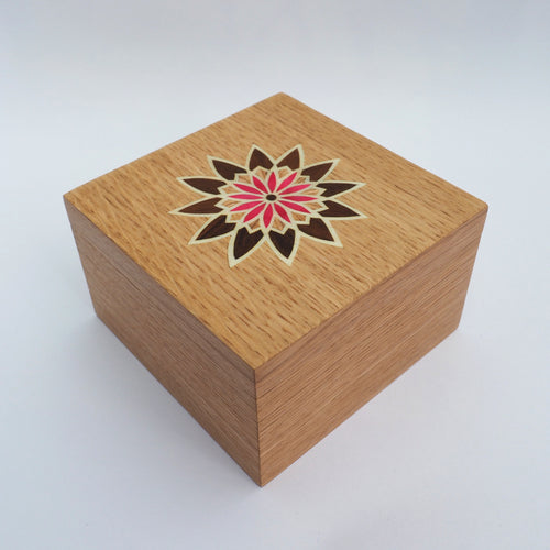 pink geometric flower marquetry wooden trinket box