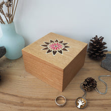 Load image into Gallery viewer, pink geometric flower marquetry wooden trinket box
