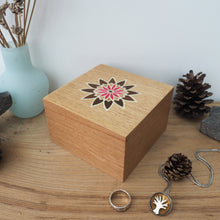 Load image into Gallery viewer, pink geometric flower marquetry wooden trinket box