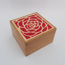 Load image into Gallery viewer, red rose marquetry wooden trinket box