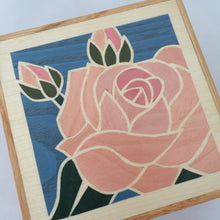 Load image into Gallery viewer, pink rose marquetry wooden trinket box