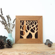 Load image into Gallery viewer, tree silhouette marquetry wall hanging
