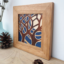 Load image into Gallery viewer, miniature blue tree and moon marquetry wall hanging