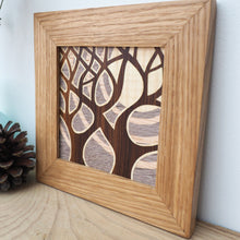 Load image into Gallery viewer, miniature grey and pink trees marquetry wall hanging