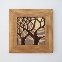 Load image into Gallery viewer, miniature grey and pink trees marquetry wall hanging