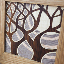 Load image into Gallery viewer, miniature grey and pink trees marquetry wall hanging