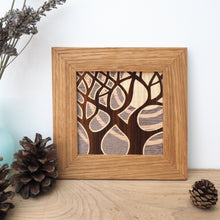 Load image into Gallery viewer, miniature grey and pink trees marquetry wall hanging
