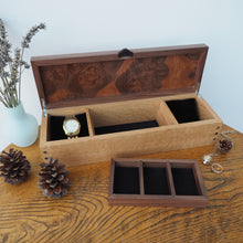 Load image into Gallery viewer, open wooden jewellery and watch box