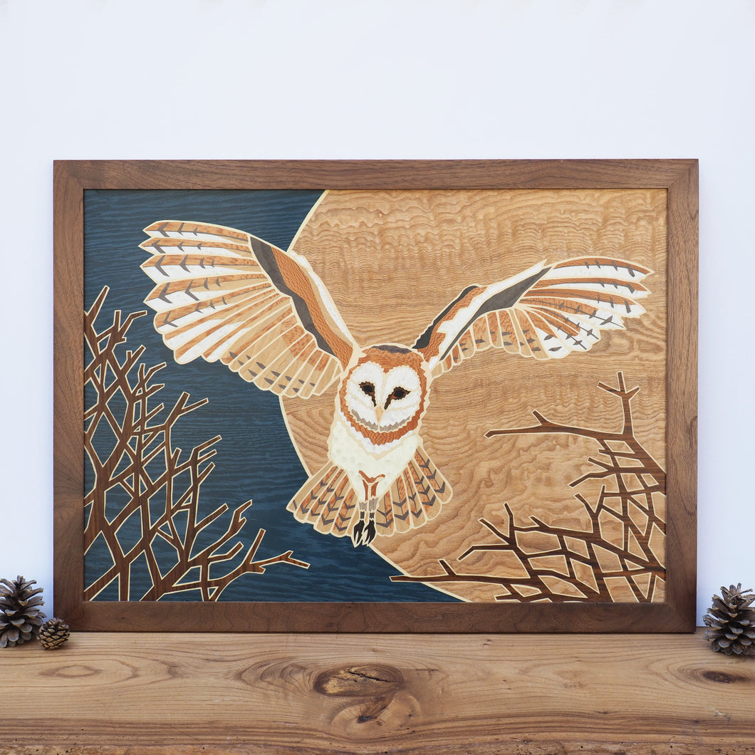 Barn Owl Large Marquetry Wall Art