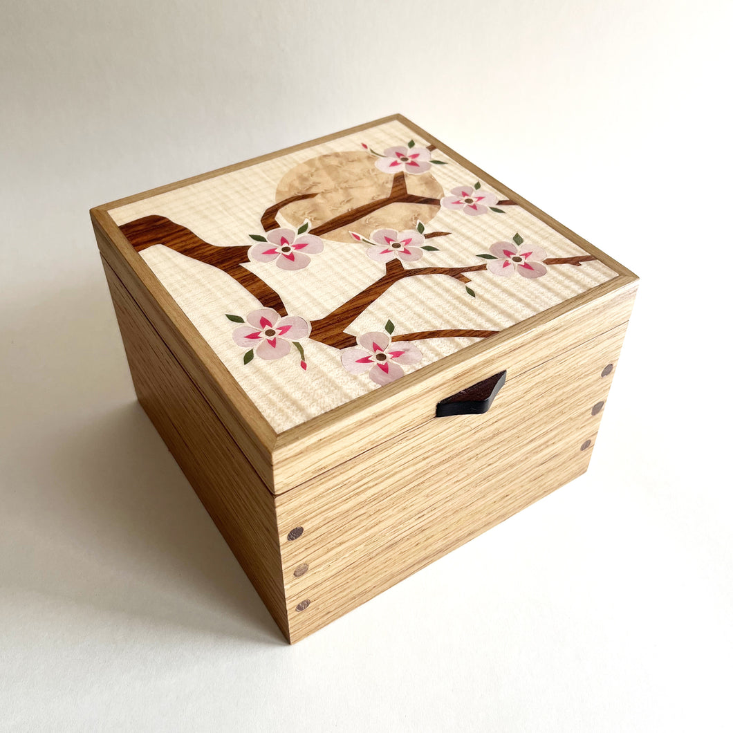 Pink Cherry Blossoms Small Wooden Jewellery Box