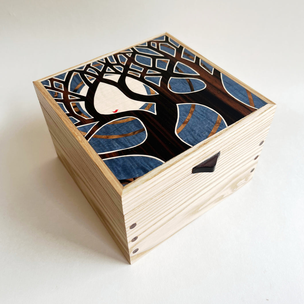 Moonlit Trees Small Wooden Ash Jewellery Box