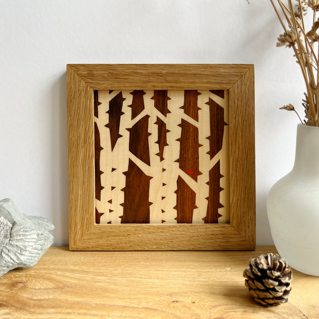 Miniature Silver Birch Trees (Dark) Marquetry Wall Art