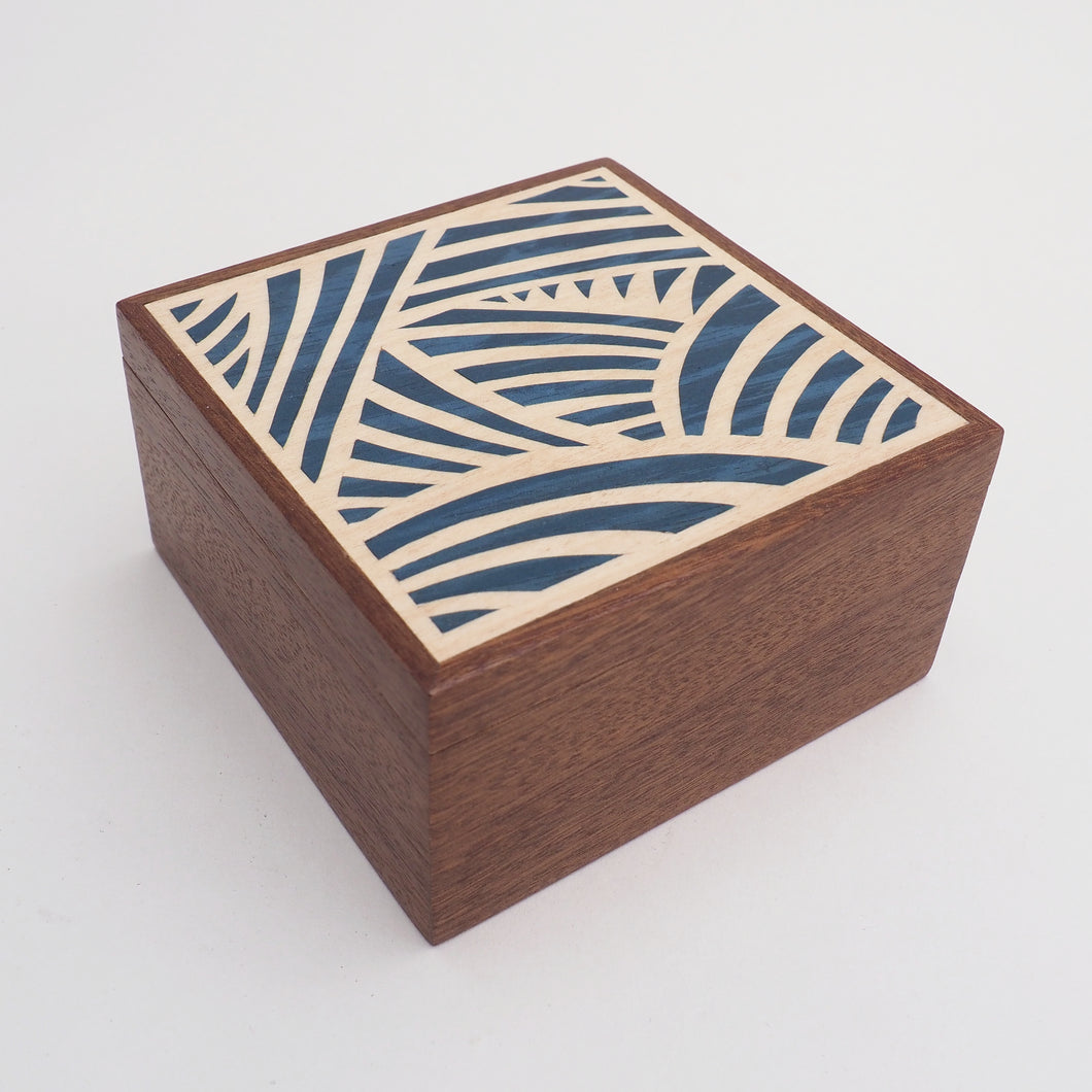 Blue Japanese inspired Pattern Sapele Trinket Box