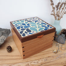 Load image into Gallery viewer, blue pattern marquetry small wooden jewellery box
