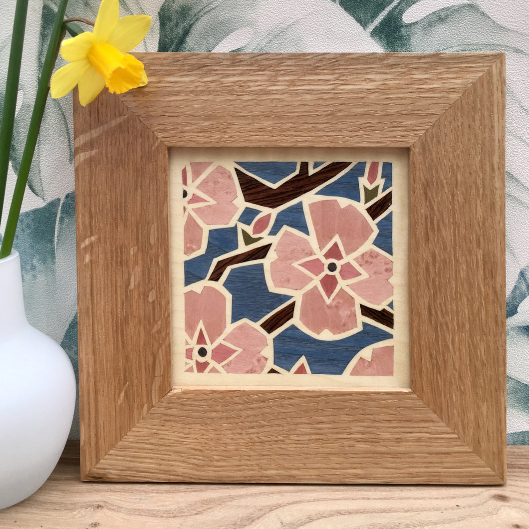 cherry blossom marquetry wall hanging