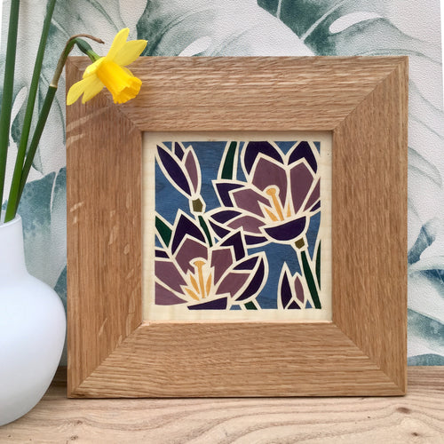 crocus flower marquetry wall hanging