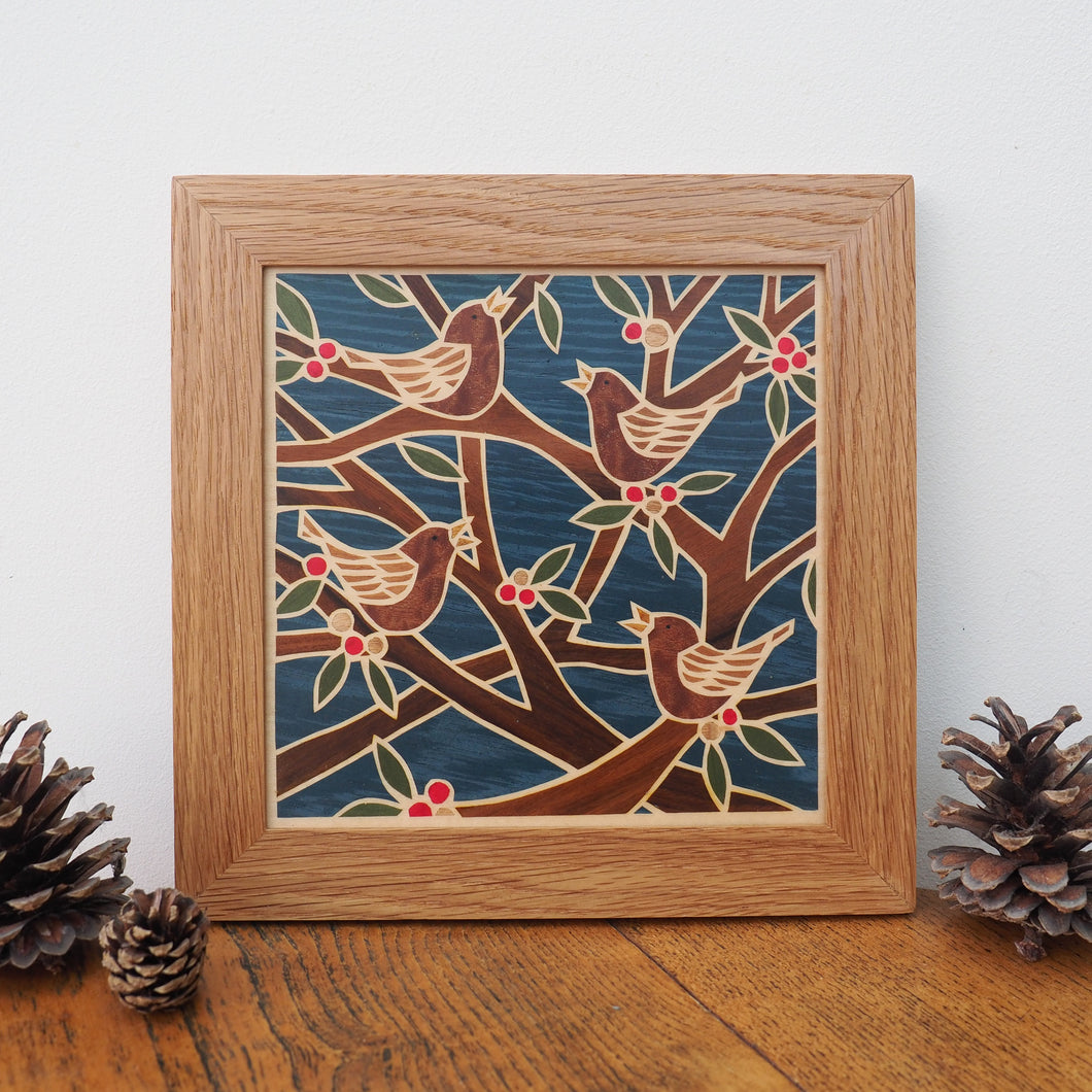 Four Calling Birds Marquetry Wall Hanging