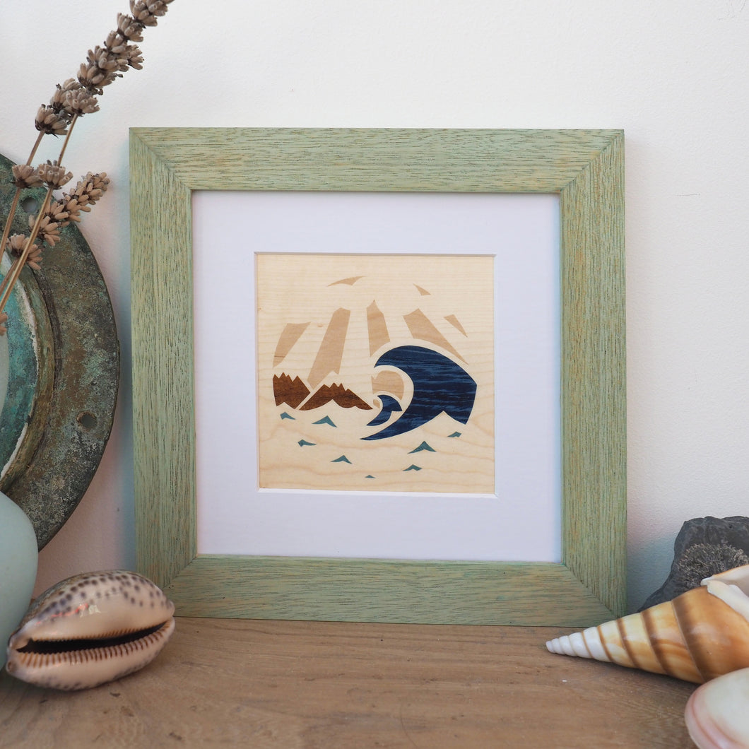 framed mountain and wave giclee print