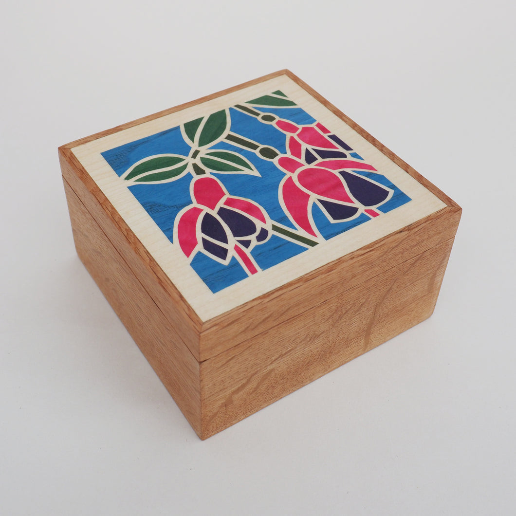 Fuchsia Flowers Wooden Trinket Box