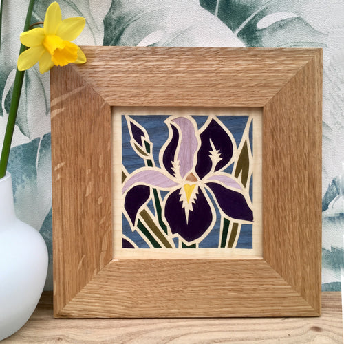 iris flower marquetry wall hanging