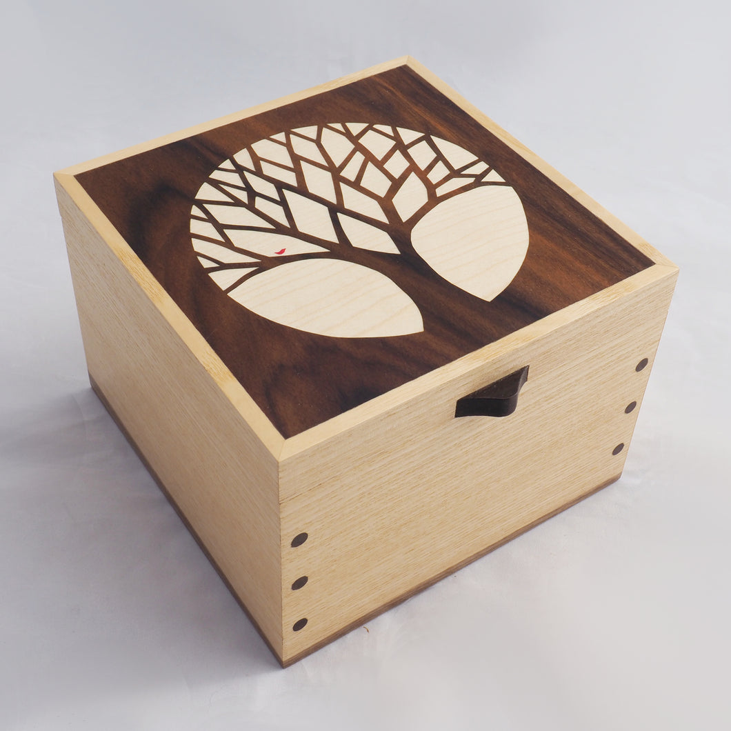 Little Bird in Tree Small Wooden Jewellery Box