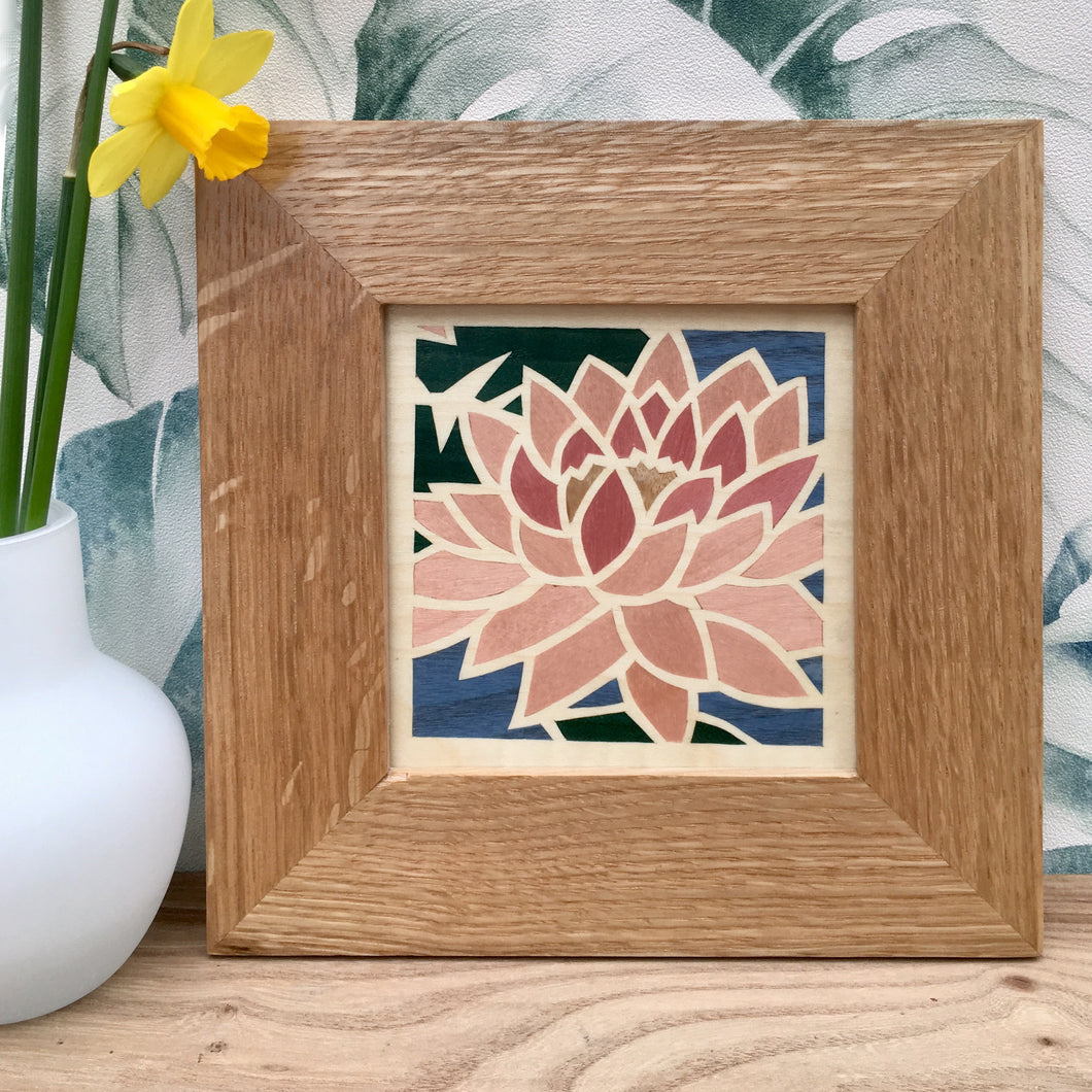 pink lotus flower marquetry wall hanging