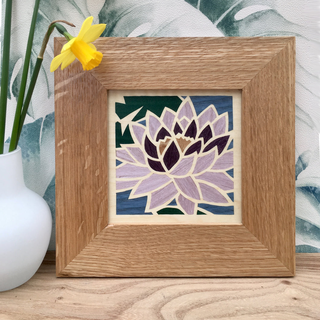 Purple Lotus Flower Marquetry Wall Hanging