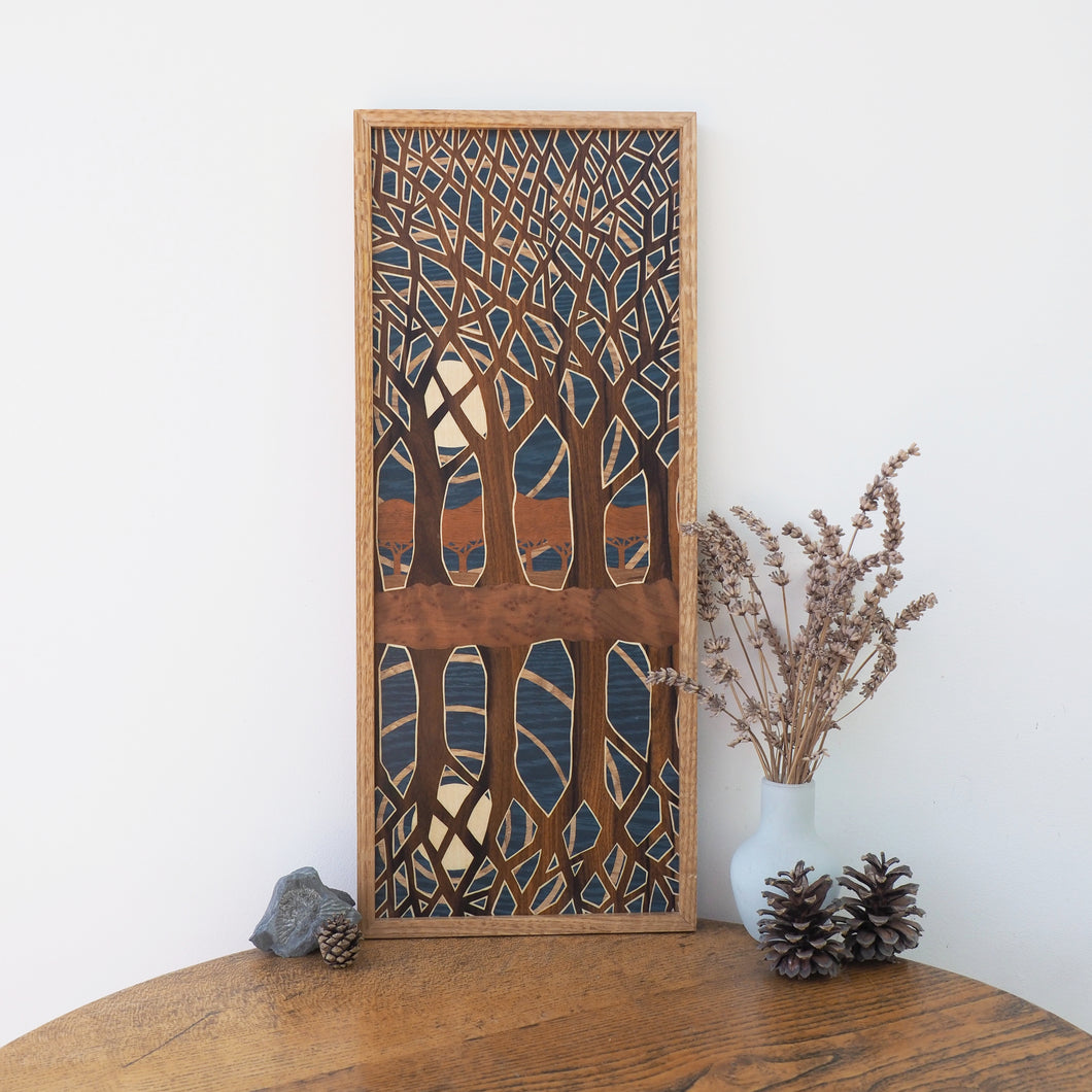 Moonlit Reflection Original Marquetry Wall Hanging