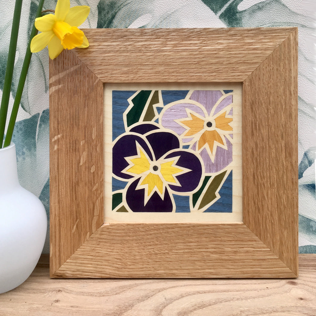 pansy flower marquetry wall hanging