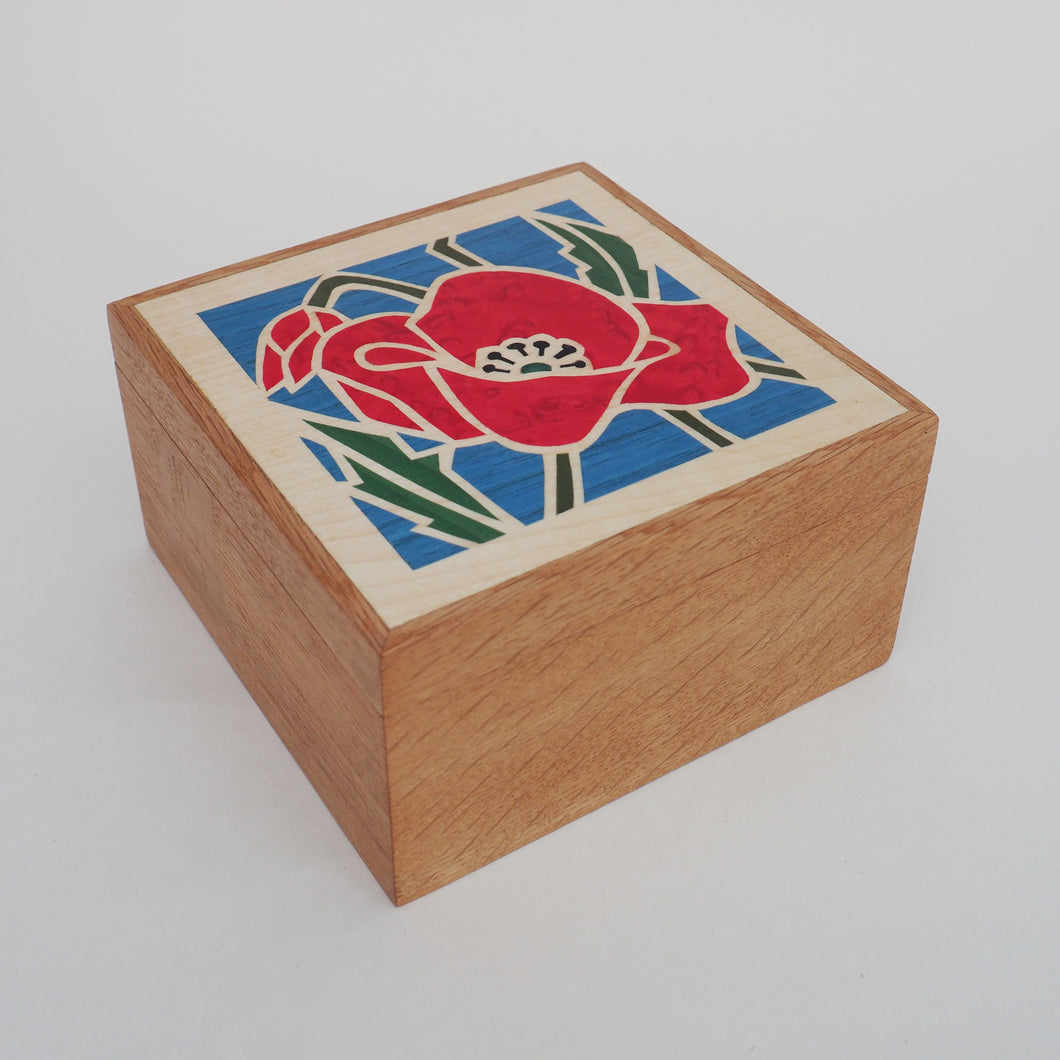 Poppy Flower Wooden Trinket Box