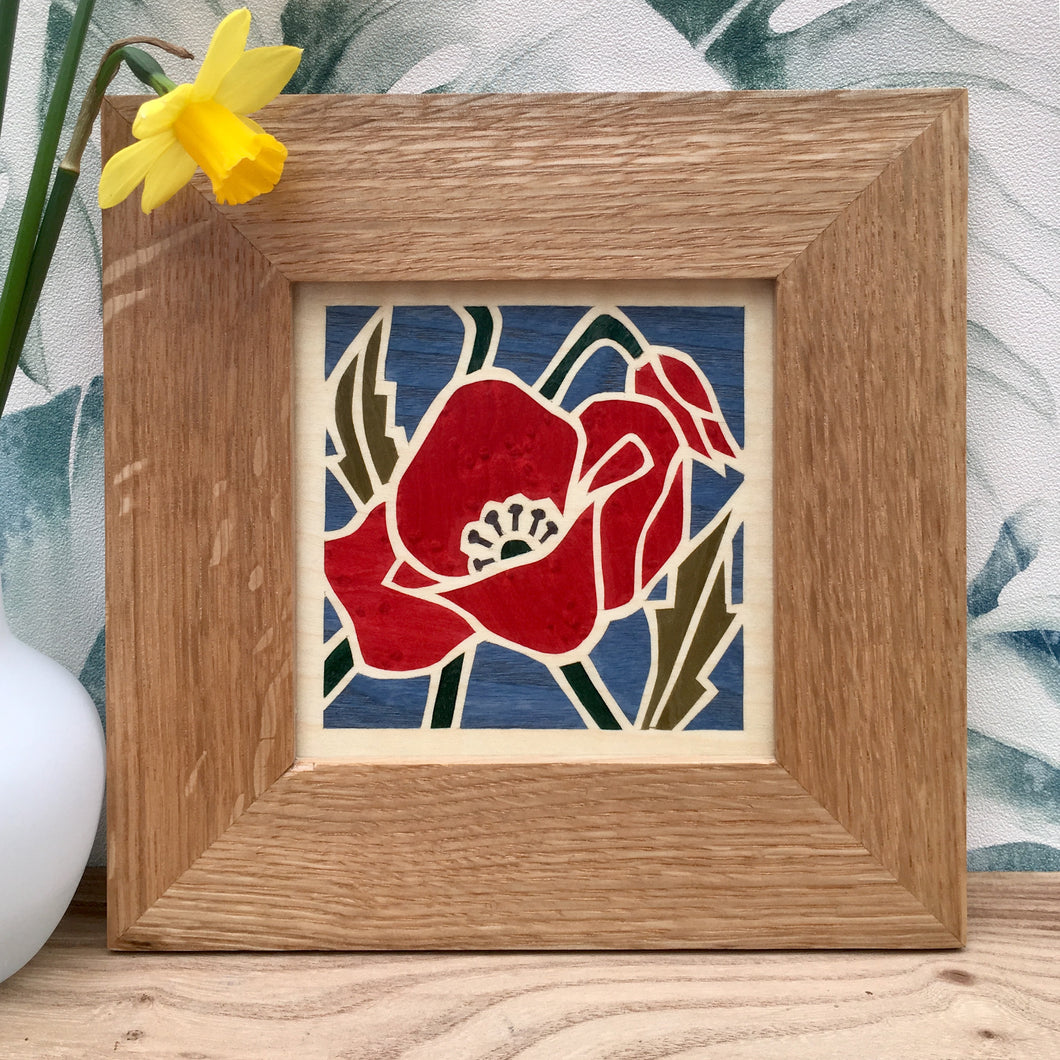 poppy flower marquetry wall hanging