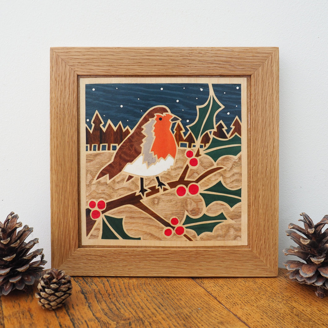 Christmas Robin Marquetry Wall Hanging
