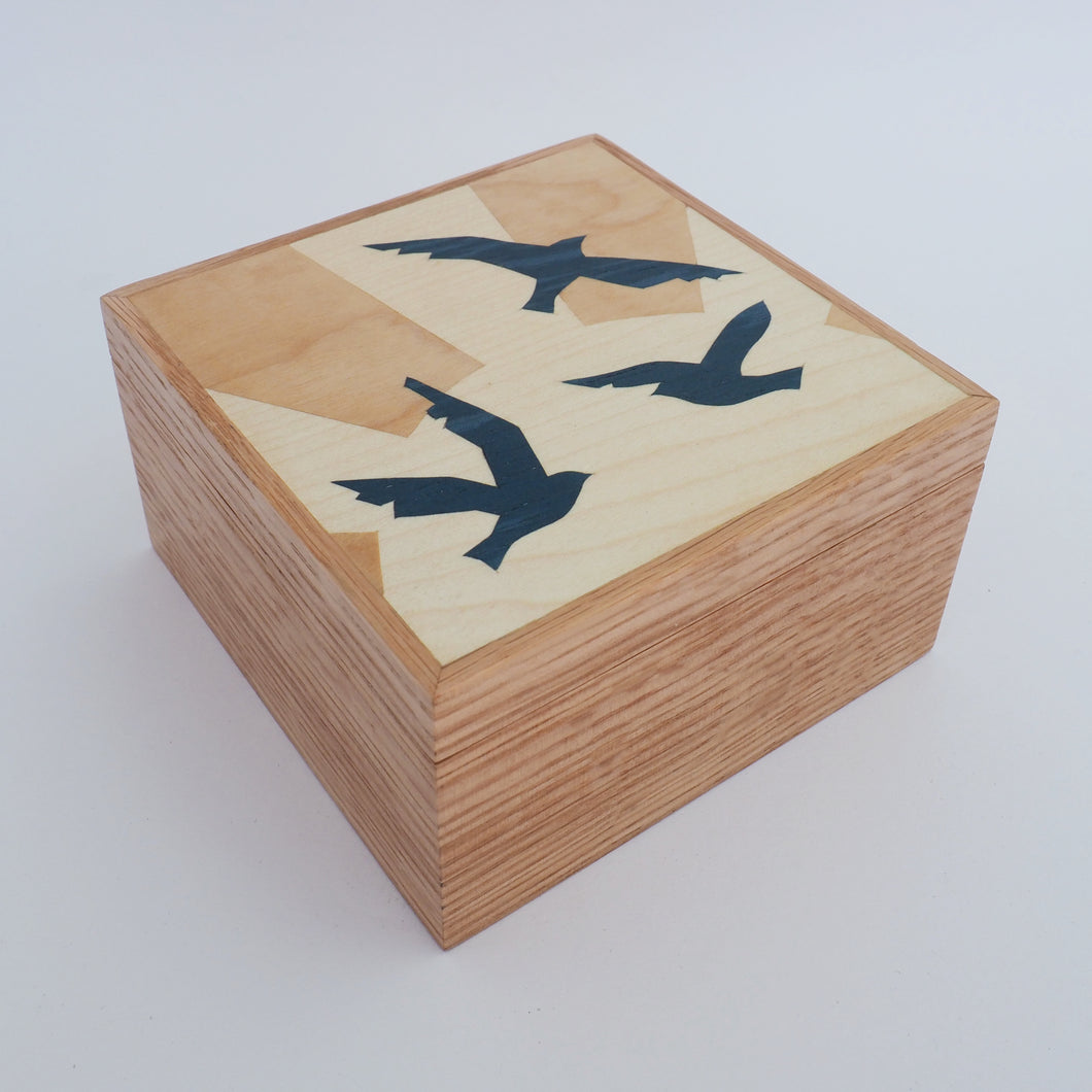 Sunrise Birds Marquetry Trinket Box