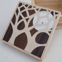 Load image into Gallery viewer, Tree and Moon with Little Bird Wooden Trinket Box
