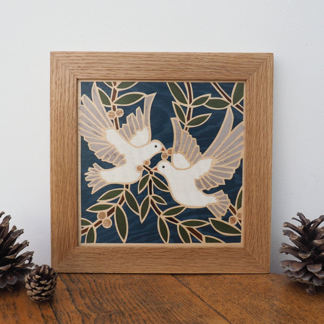 Two Turtle Doves Marquetry Wall Hanging