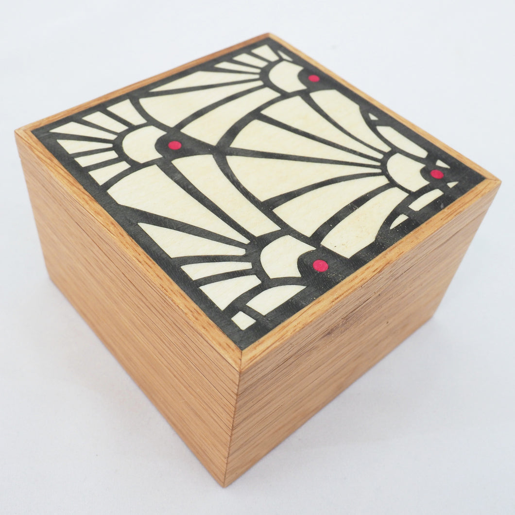 Art deco style marquetry wooden trinket box