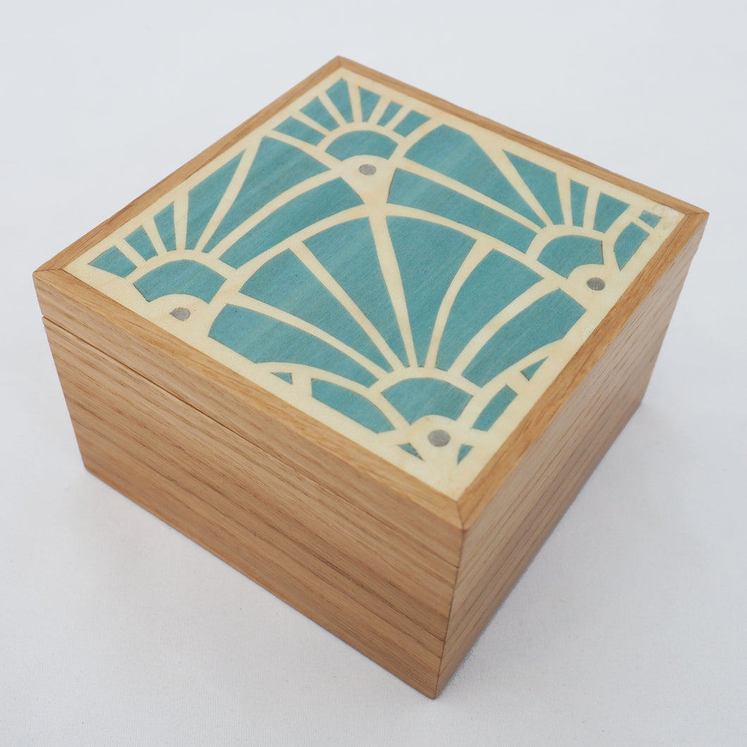 pale blue art deco pattern marquetry wooden trinket box