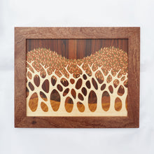 Load image into Gallery viewer, autumn trees marquetry wall hanging
