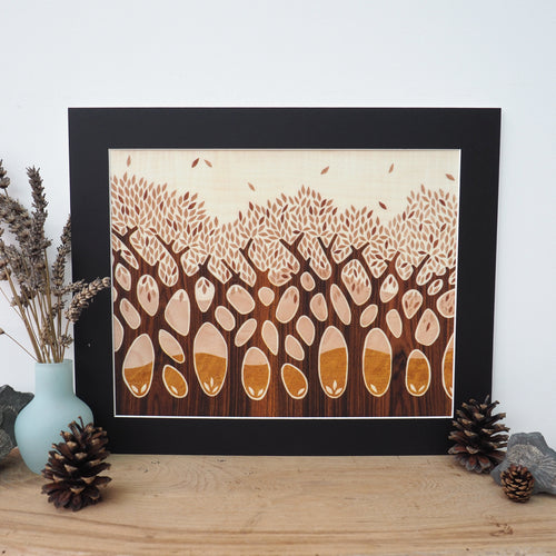 Autumn trees large giclee print in black mount