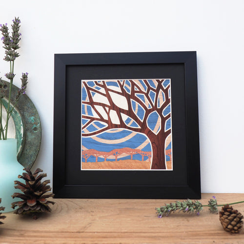 Small tree framed giclee print with blue sky