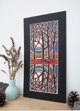 Load image into Gallery viewer, reflection trees giclee print with black mount
