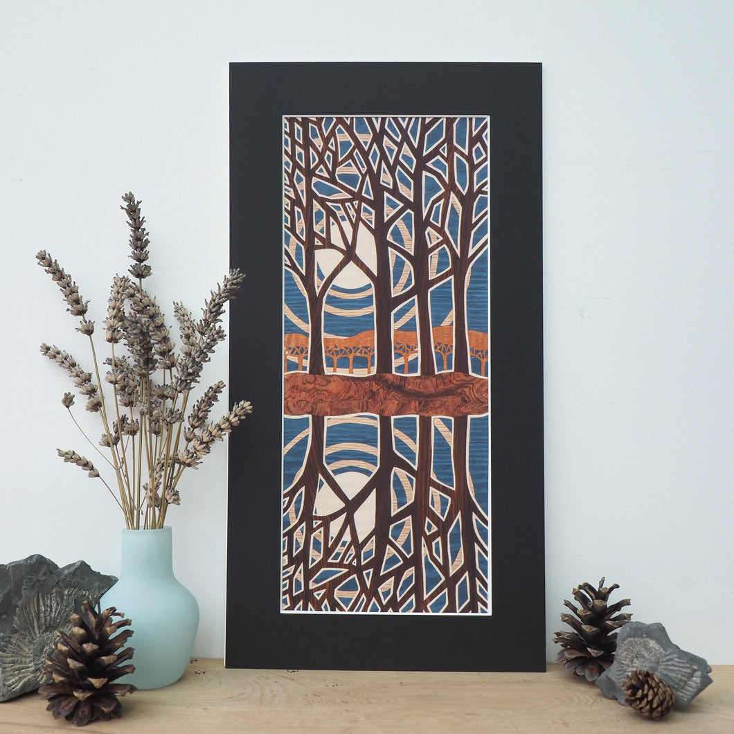reflection trees giclee print with black mount