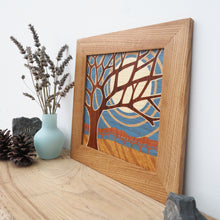 Load image into Gallery viewer, Blue sky and tree marquetry wall hanging
