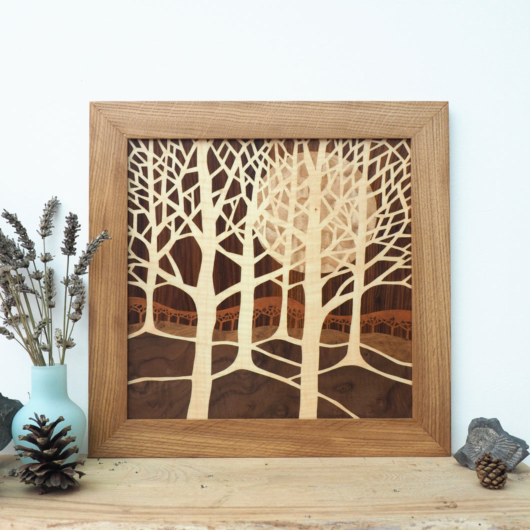 Winter Trees Marquetry Wall Hanging