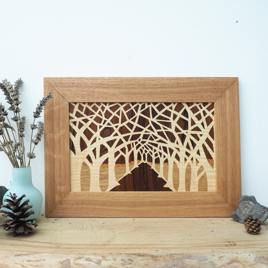 Avenue of trees marquetry wall hanging