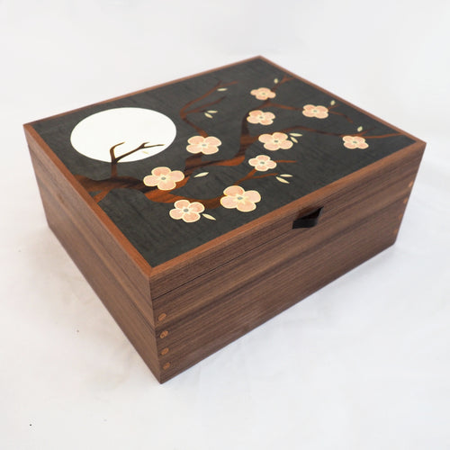cherry blossom marquetry large wooden jewellery box