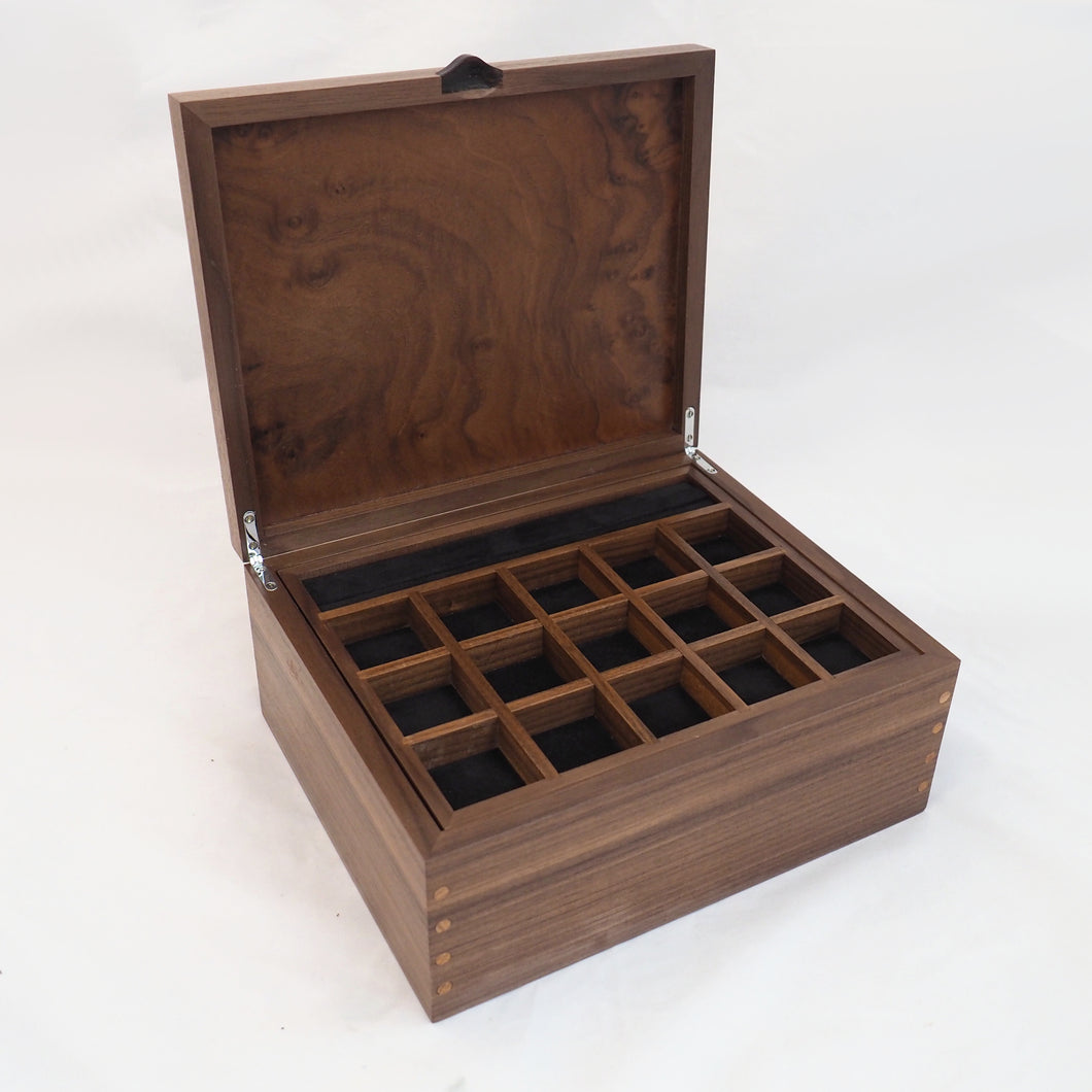 open wooden jewellery and watch box