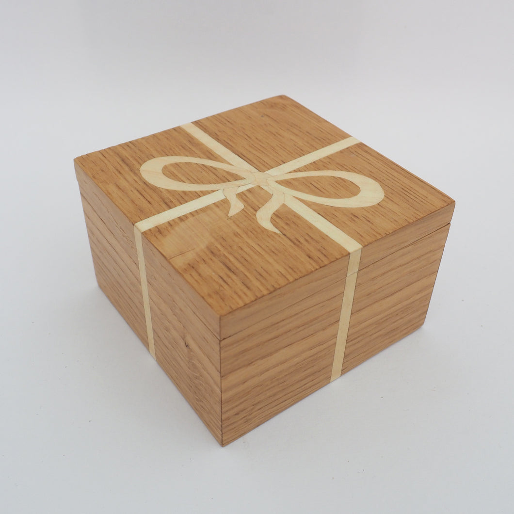 cream ribbon marquetry wooden trinket box